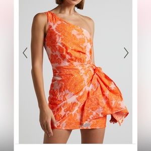 Orange floral Jacquard dress